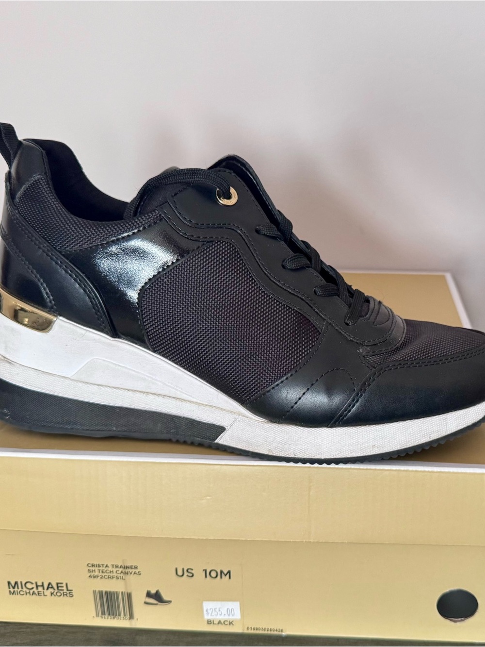 Michael Kors Black and White Wedge Trainer Sneaker